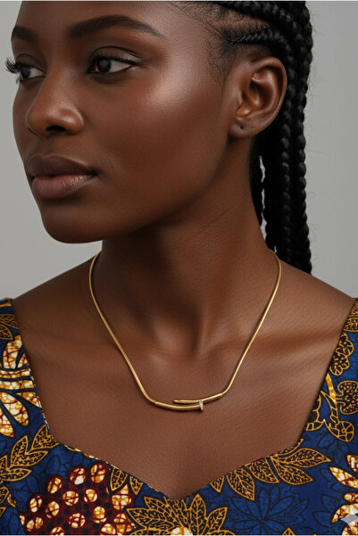 Rednose Çivi Tasarım Gold Çelik Kolye modern stil gece günlük abiye zarif şık cesur plaj tatil