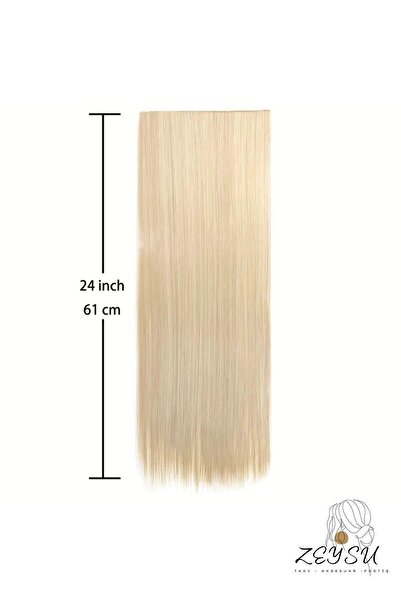 Zeysum Açık Küllü Sarı Yarımay Saç Düz Çıtçıtlı Postiş Takma Saç 60cm 120 gr Isıya Dayanıklı