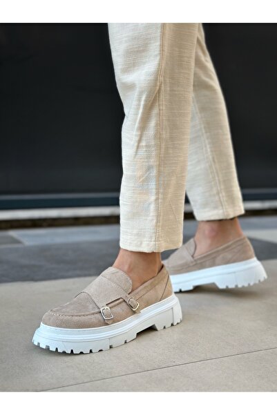 BOA Ba0242 Classic High Sole Cream Suede Men's Shoes with Buckle