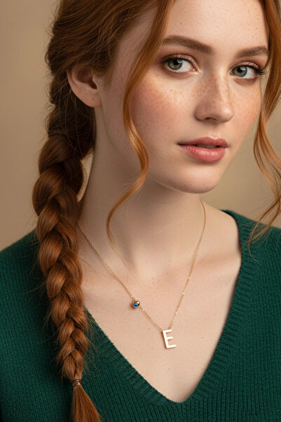 Rednose E Harf Çelik Kolye Gold modern stil gece günlük abiye zarif şık cesur...