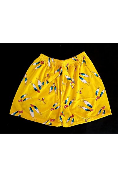 BUKADINCA Yazlık Şort Sarı kumaş üzerine tweety kuş desenli