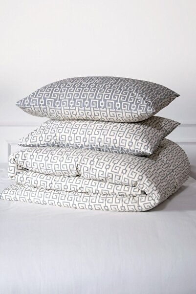 Leruum London Duvet Cover Set King Size Gray Geometric Striped Duvet Cover 2 Pillowcases Set 100% Cotton