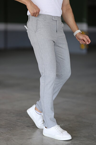 Gussi Erkek Gri Renk Kaliteli Esnek Likralı Slim Fit Kumaş Pantolon
