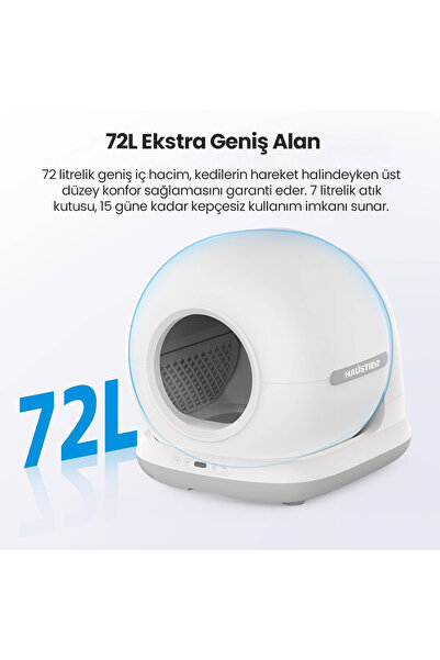 Haustier CB002 KAMERALI Akıllı Otomatik Kedi Tuvaleti, APP ile Kontrol, 72lt Hazne, 7lt Çöp haznesi
