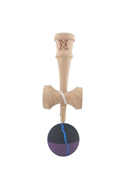 Flippy Kendama X Original, Interactiv, Rabatabil, Lemn, Mâner de Cauciuc, 18 cm, Negru/Mov