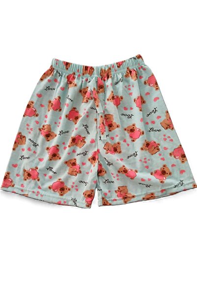 FASON TASARIM Tatlı Ayıcık Desenli Mavi Pijama Tek Altı Şort - Bukadinca