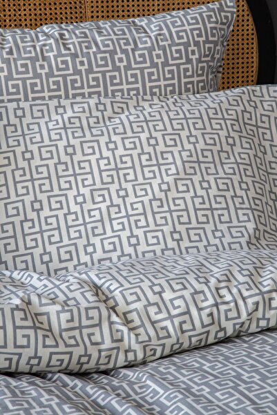 Leruum London Double Duvet Cover Set Striped Geometric Pattern Premium Quilt Cover 2 Pillowcases Set Cotton