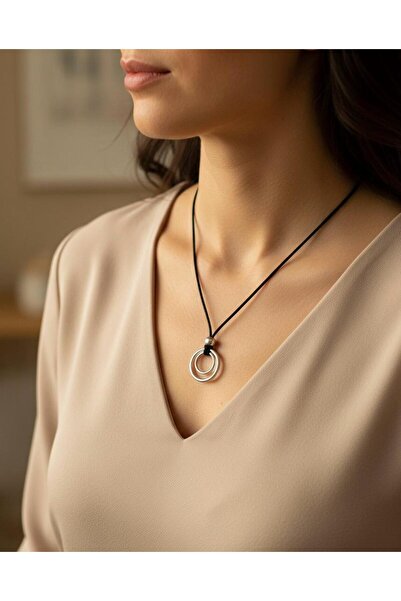 canan dizayn BOHEM ÇİFT METAL HALKALI SÜET İPLİ KOLYE