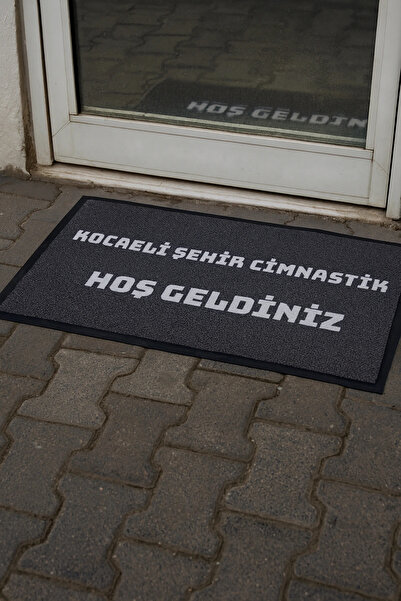 Valerine Life isme Kişiye Firmaya Özel Gri Dijital Baskılı Hoş Geldiniz Dükkan Önü İşyeri Kapı Önü Paspası 50x90cm