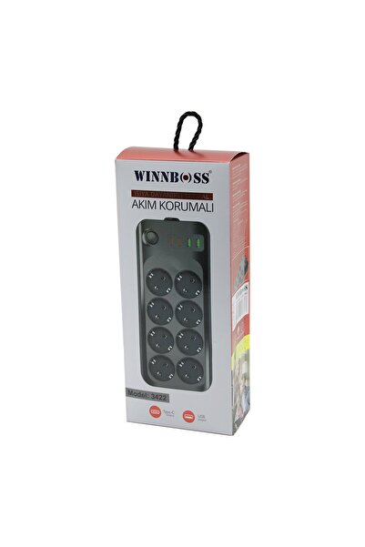 NEWSTORE HOME WINNBOSS Termal Akım Korumalı USB ve Type-C 2.1A Şarj Çıkışlı 10A 2500W 8'li Uzatma Grup Priz 3422