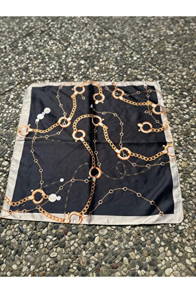 Axesoire 14942 Chain Patterned Black Satin Bandana Scarf