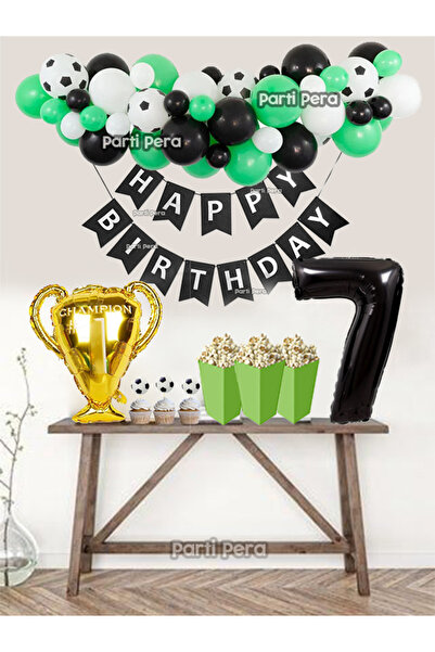 parti pera Futbol Temalı Balon Zincir Kupa Folyo Balon Siyah Rakam Folyo Balo...