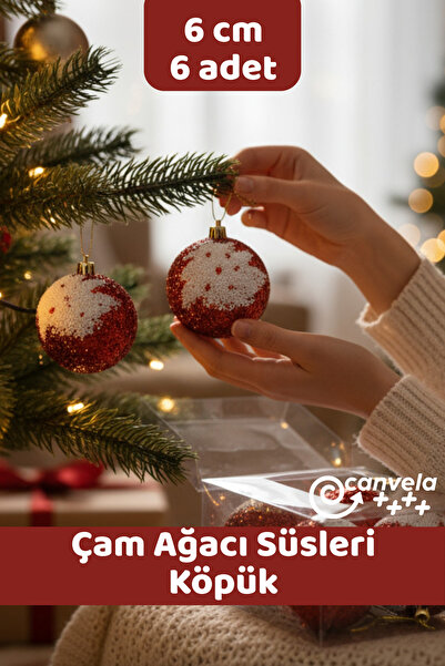 CANVELA Yılbaşı Çam Ağacı Süsleri Toplar 6 Cm 6'lı Set Yeni Yıl Süslemesi Noel Hediyesi Lüks Toplar