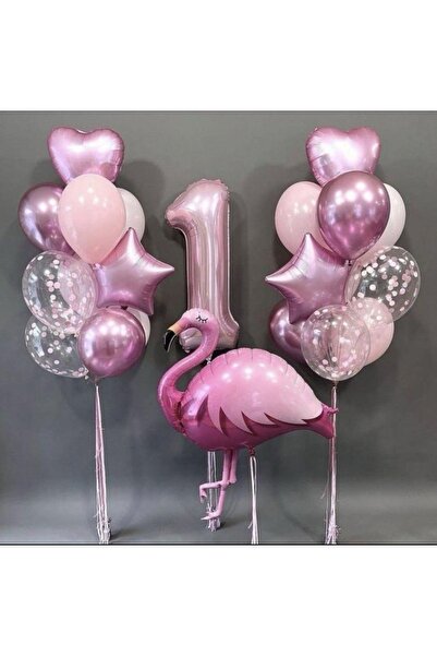 SİNDA Pembe Sevimli Flamingo Doğum Günü Konsept- Folyo Balon Seti