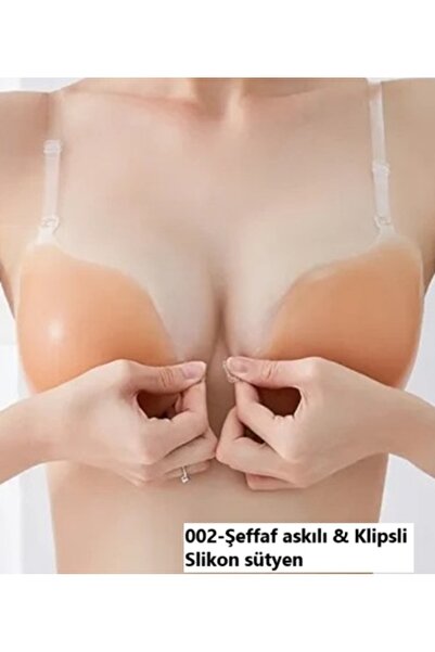 femline 002- Yapışkan Silikon Sütyen - Klipsli Şeffaf Askılı - Dikişsiz - Toparlayıcı - Kaldırıcı