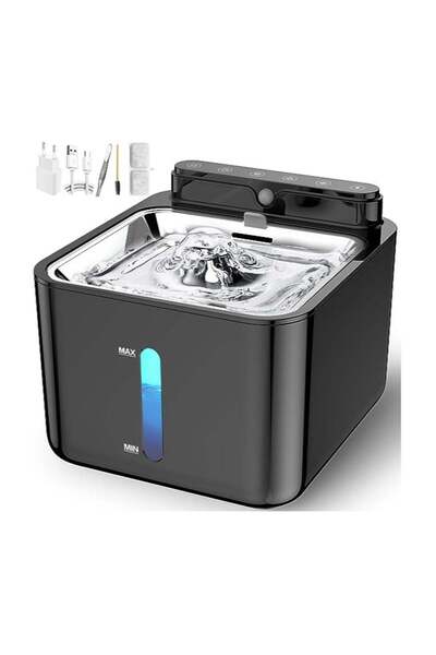 Golden cat نافورة مياه لاسلكية قابلة لإعادة الشحن للقطط، لون أسود - 3.2 لتر