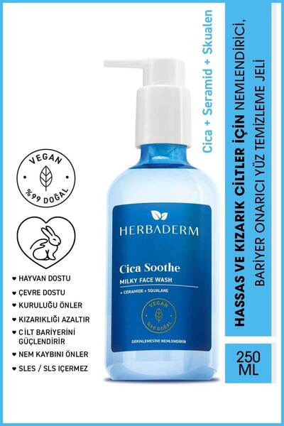 Herbaderm Cica Yüz Temizleme Jeli, Hassas, Kızarık Ciltler 250 ml