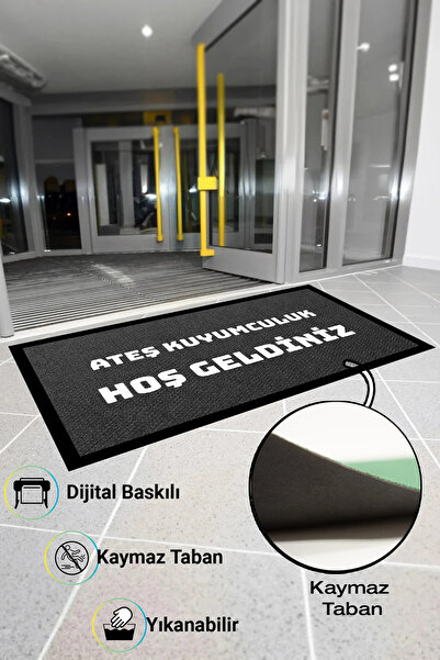 Valerine Life isme Kişiye Firmaya Özel Gri Dijital Baskılı Hoş Geldiniz Dükkan Önü İşyeri Kapı Önü Paspası 50x90cm