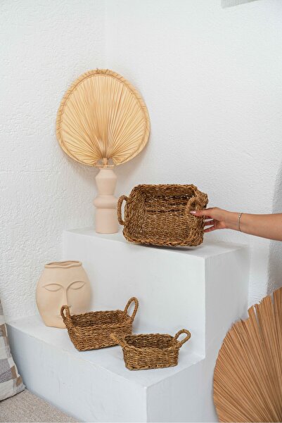 KaiHome Hasır Dikdörtgen Seagrass 3lü Sepet/Düzenleyici/Banyo Düzenleyici