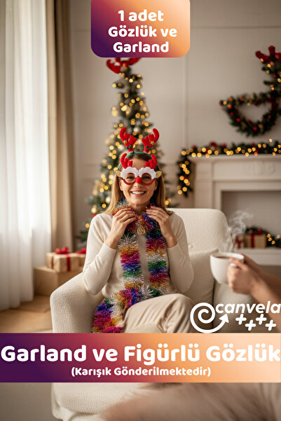CANVELA Yılbaşı 2'li Set 1 Adet Yılbaşı Süsü Garland ve Figürlü Yılbaşı Gözlüğü Yeni Yıl Parti Süsleri