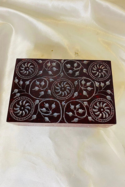 RaHan صندوق مجوهرات من حجر السج الطبيعي الأحمر - عمل يدوي