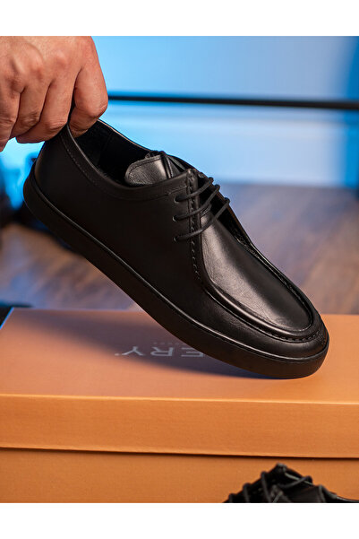 Deery Men's Genuine Leather Black Casual Shoes