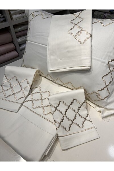 incisecrethome 100% Cotton Satin Embroidered Duvet Cover Set - Double Size // 6 Pieces / Elegant Dowry Set,