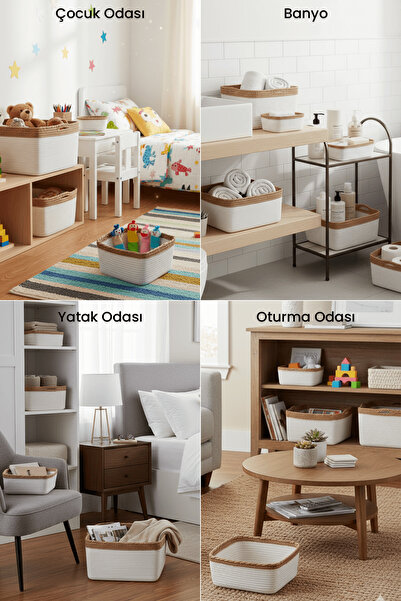 Marrien Neva Cotton and Paper String Organizer |   Ecru 18X18X8 Kitchen, Bathroom & Cabinet Organizer