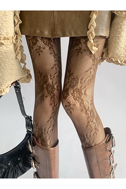 MATHILDA Γυναικείο καλσόν με φλοράλ σχέδιο καφέ