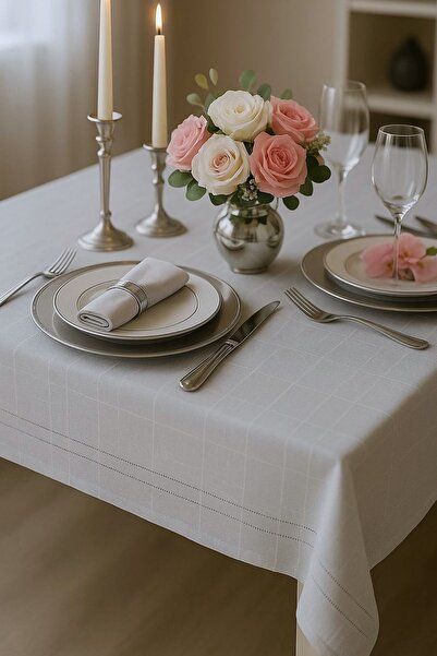 Zeria Home Dertsiz Leke Tutmaz Keten Colber Masa Örtüsü Gri