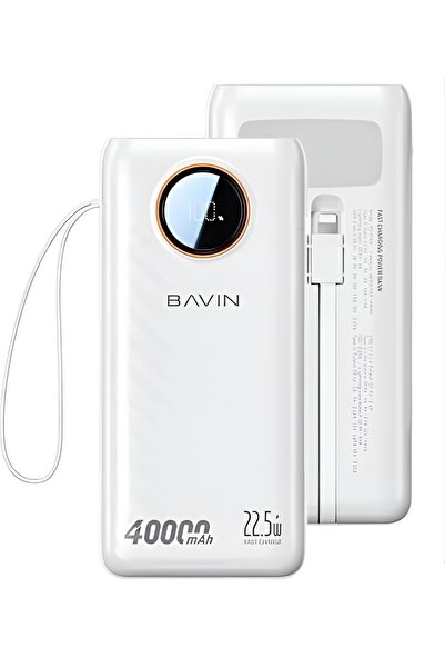 Bavin 40000mAh Power Bank with 2 Built-in Cables, Hanging Lanyard, and Built-in 22.5W LED Light