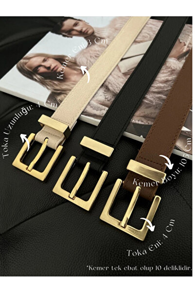 Fiori 3'lü Kare Tokalı Köprülü Kadın Kemeri, Pantolon Kemeri, Ceket Kemeri, Elbise Kemeri