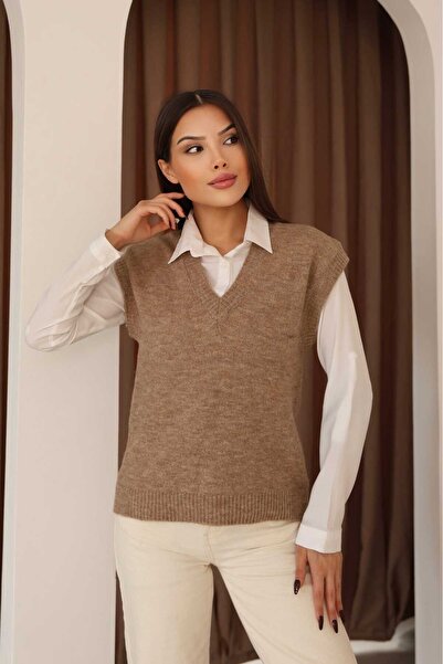 winter club Pulover de mătase, fără mâneci, cu decolteu în V, din nurcă