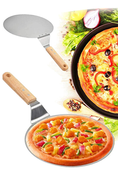 Bin Shihoun Abomar Co مجرفة بيتزا من الفولاذ المقاوم للصدأ بمقبض خشبي مقاس 30سم