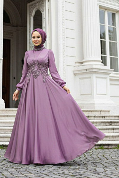 Neva Style Lacy Lilac Hijab Evening Dress 22150Lıla