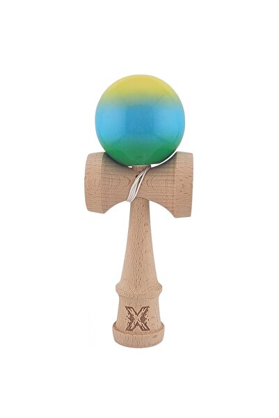 Kendama X Adeziv din lemn profesional original, 18 cm, gradient galben/albast...