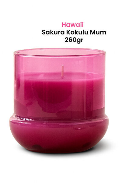 Marrien Hawaii Sakura Kokulu Mum 260 g | Mantar Desenli Şeffaf Pembe Cam Bardak
