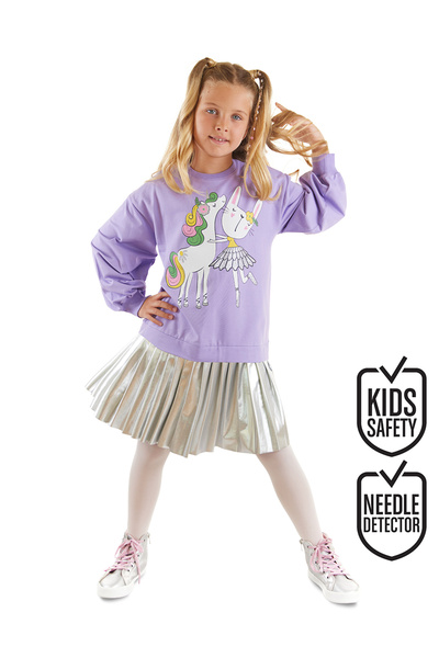 MSHB&G Unicorn Patterned Pleated Girl's Dress - Ballerina