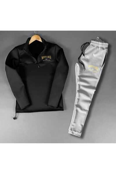 Generic Brand Unisex Printed Standing Collar Zippered Track Suit Set