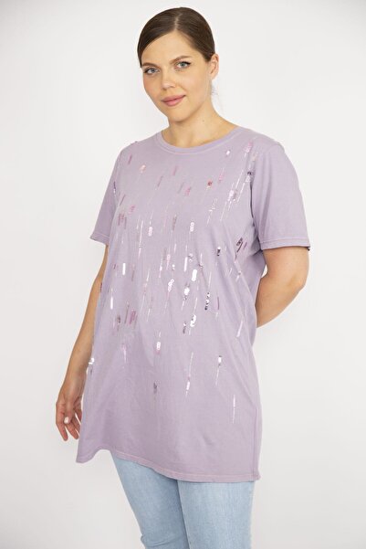 Şans Γυναικεία Παγιέτα και Πέτρινη Κεντημένη Μπλούζα με λαιμόκοψη 65n36705