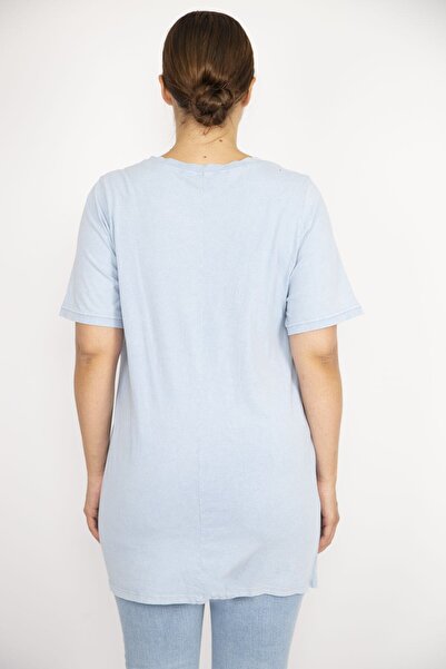 Şans Γυναικεία μπλούζα με γιακά ποδηλάτου με κεντητή πέτρα Baby Blue 65n36705