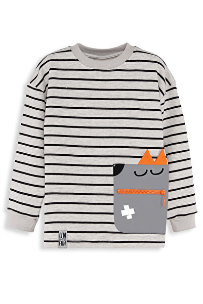 Denokids Cool Oversize Çizgili Gri Erkek Çocuk Sweatshirt