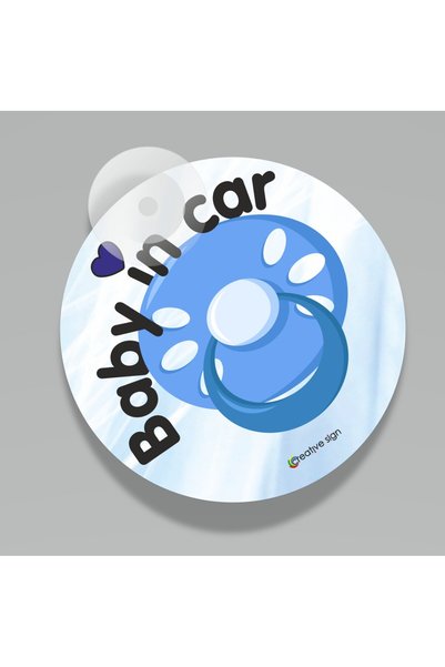 creative sign Bebe la bord, indicator din pvc rigid printat UV-LED, 15 cm diametru, cu ventuza
