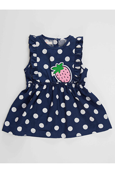 Denokids Puanlı Çilek Kız Bebek Poplin Yazlık Fırfırlı Elbise