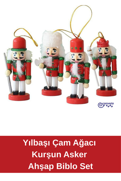 CANVELA Merry Christmas Premium 10 Cm Çam Ağacı Süsleri 4 Adet Kurşun Asker Mini Noel Yılbaşı Figürleri