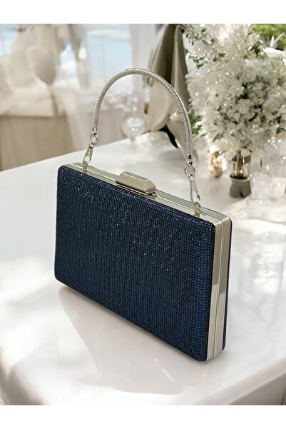 Biçanta Geantă de rochie de seară cu mâner metalic din piatră de cristal alba...