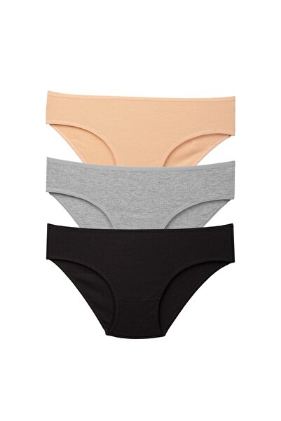 Lolitam Women's 3-Pack Ribbed Cotton Panties