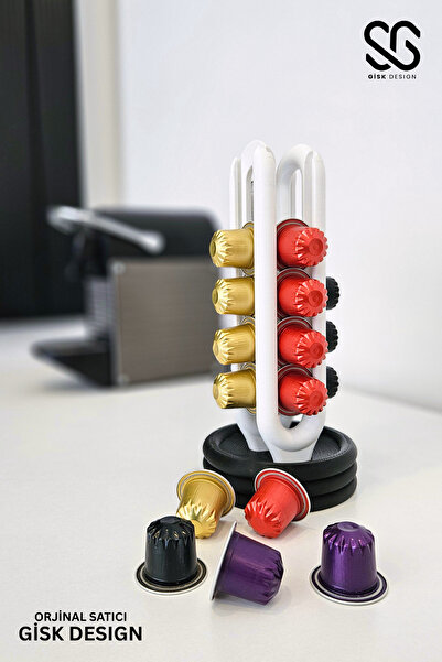 GSK Nespresso Kahve Kapsül Standı | Mutfak Kahve Köşesi Organizer Dekor Siyah-Beyaz