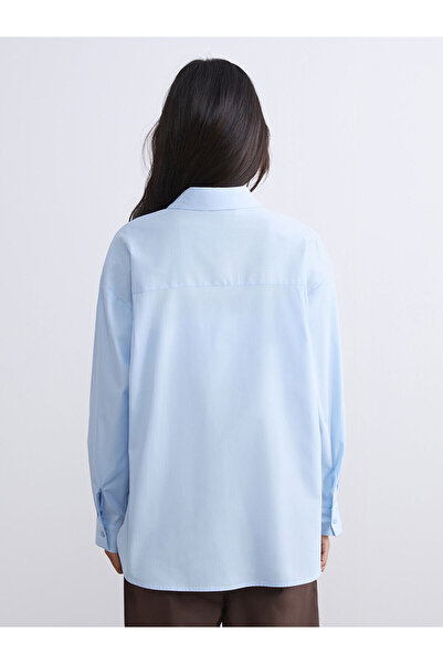 LC Waikiki Γυναικείο πουκάμισο μπλε ποπλίνα τουνίκ