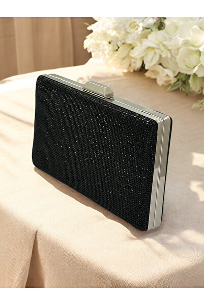 Biçanta Geantă de rochie de seară cu mâner metalic din piatră de cristal neag...